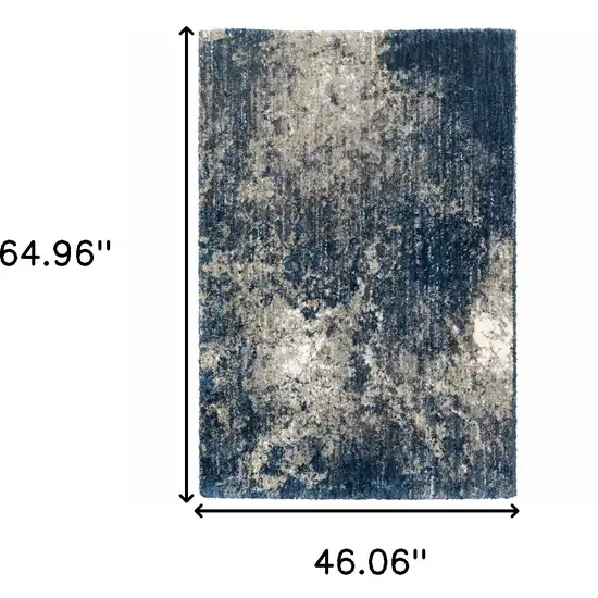 Blue And Grey Abstract Shag Power Loom Stain Resistant Area Rug Photo 10