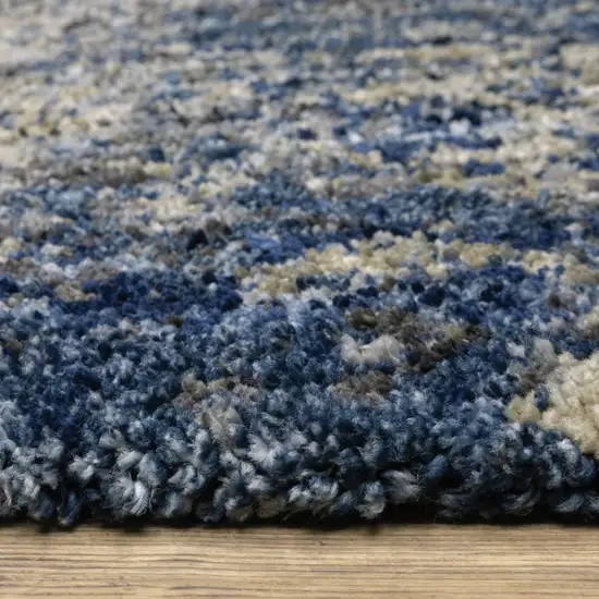 Blue And Grey Abstract Shag Power Loom Stain Resistant Area Rug Photo 7