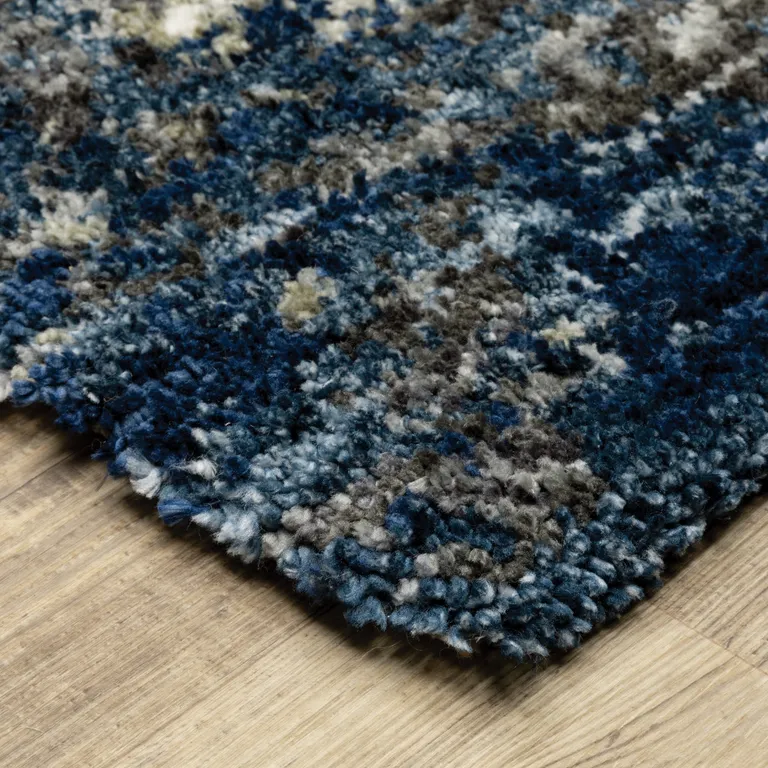 Blue And Grey Abstract Shag Power Loom Stain Resistant Area Rug Photo 3