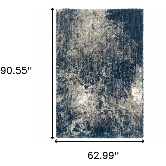 Blue And Grey Abstract Shag Power Loom Stain Resistant Area Rug Photo 10