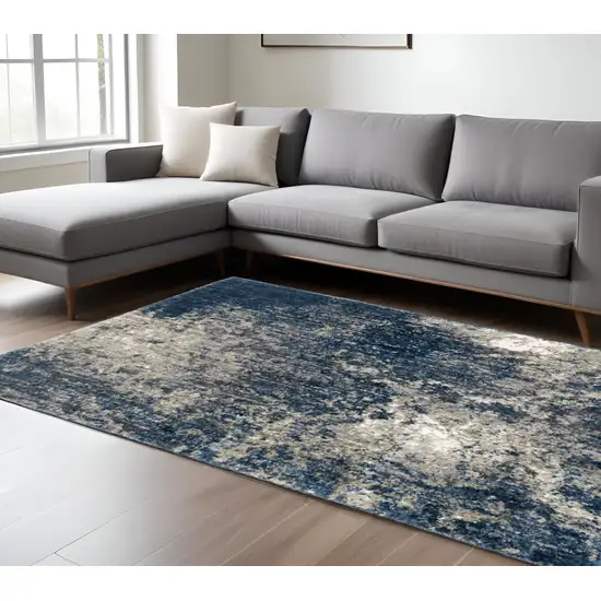 Blue and Gray Abstract Shag Power Loom Area Rug Photo 1