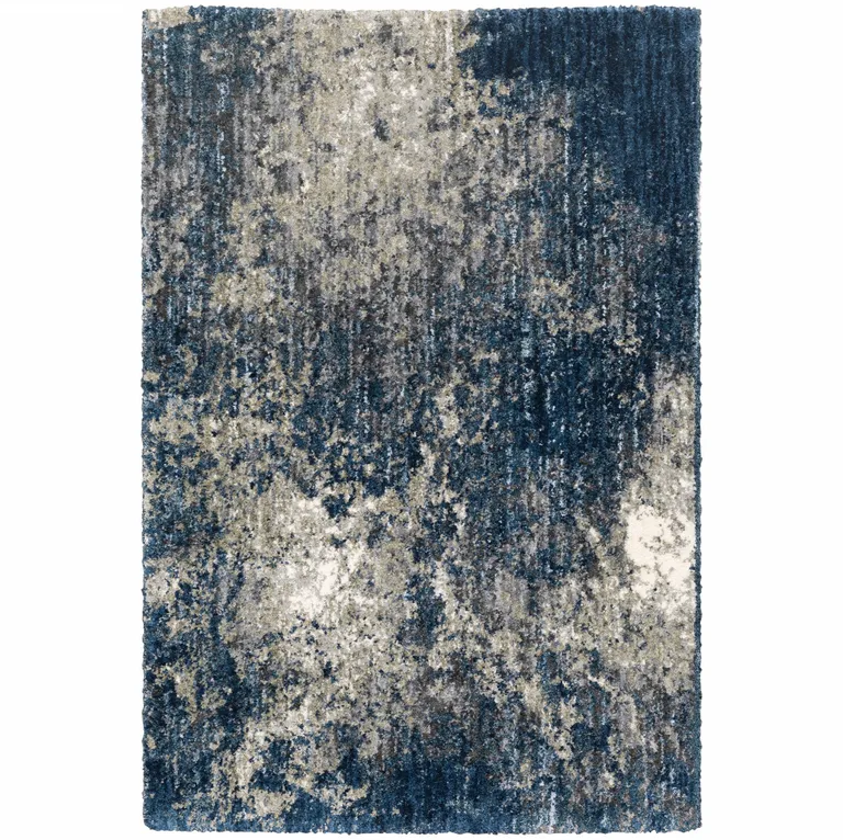 Blue And Grey Abstract Shag Power Loom Stain Resistant Area Rug Photo 1