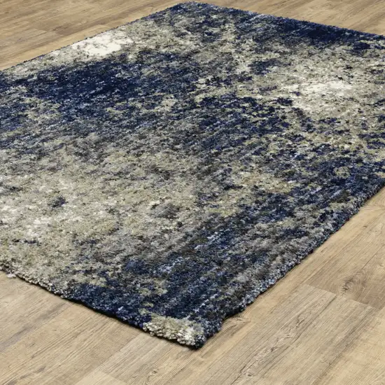 Blue And Grey Abstract Shag Power Loom Stain Resistant Area Rug Photo 4