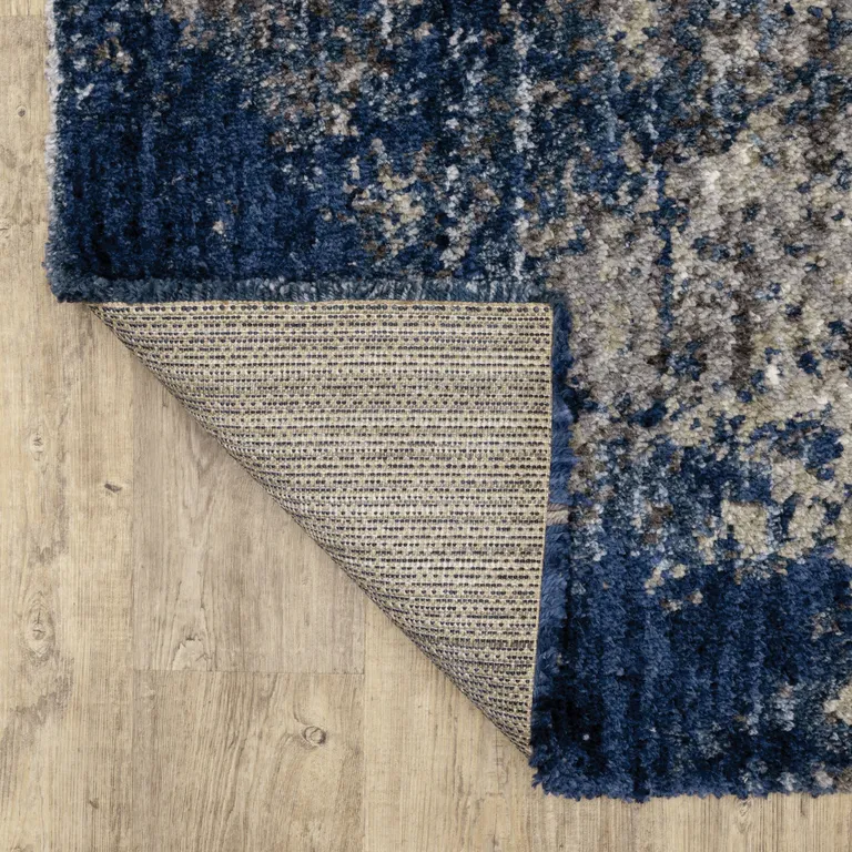 Blue And Grey Abstract Shag Power Loom Stain Resistant Area Rug Photo 5