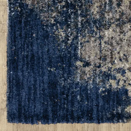 Blue And Grey Abstract Shag Power Loom Stain Resistant Area Rug Photo 9