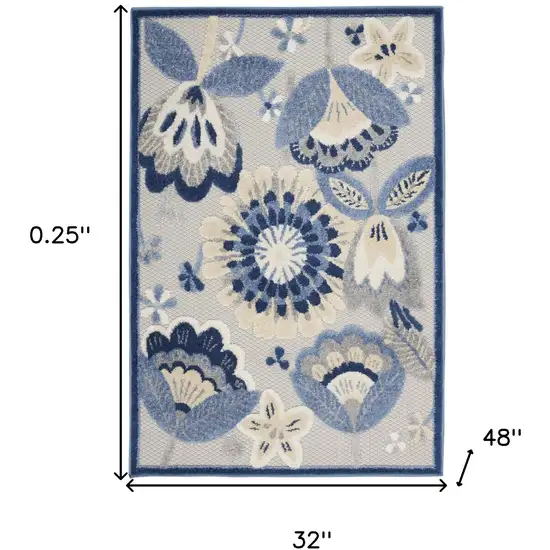 Blue And Grey Floral Non Skid Indoor Outdoor Area Rug Photo 5