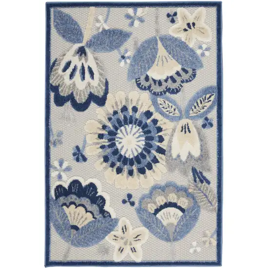 Blue And Grey Floral Non Skid Indoor Outdoor Area Rug Photo 1