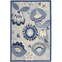 Photo of Blue And Grey Floral Non Skid Indoor Outdoor Area Rug