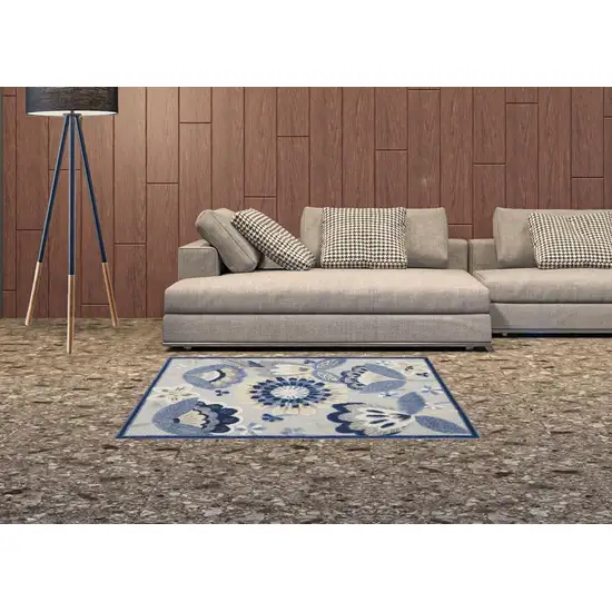 Blue And Grey Floral Non Skid Indoor Outdoor Area Rug Photo 2