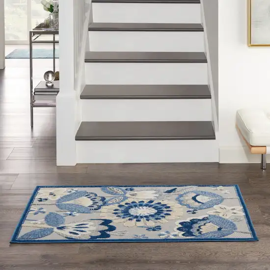 Blue And Grey Floral Non Skid Indoor Outdoor Area Rug Photo 9