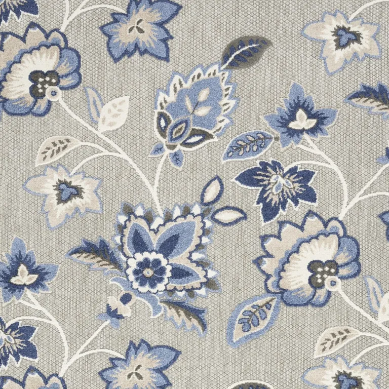 Blue And Grey Floral Stain Resistant Non Skid Area Rug Photo 3