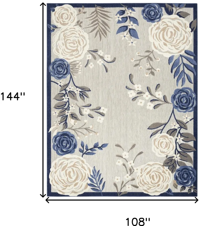 Blue And Grey Floral Stain Resistant Non Skid Area Rug Photo 5