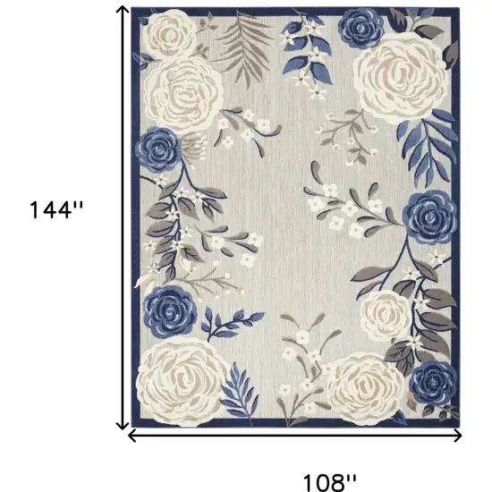 Blue And Grey Floral Stain Resistant Non Skid Area Rug Photo 5