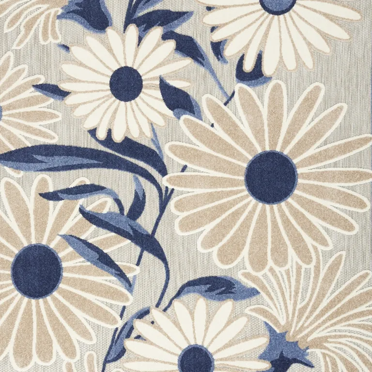 Blue And Grey Floral Stain Resistant Non Skid Area Rug Photo 4