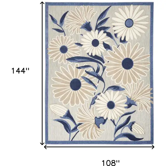 Blue And Grey Floral Stain Resistant Non Skid Area Rug Photo 6