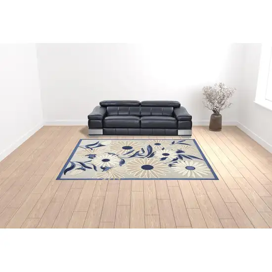 Blue And Grey Floral Stain Resistant Non Skid Area Rug Photo 3