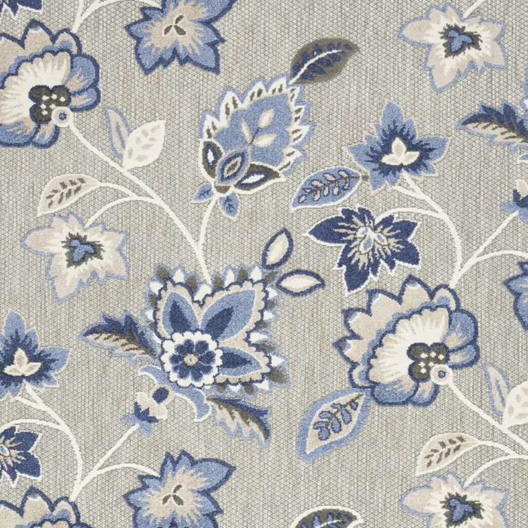 Blue And Grey Floral Stain Resistant Non Skid Area Rug Photo 3