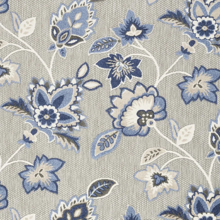 Blue And Grey Floral Stain Resistant Non Skid Area Rug Photo 3