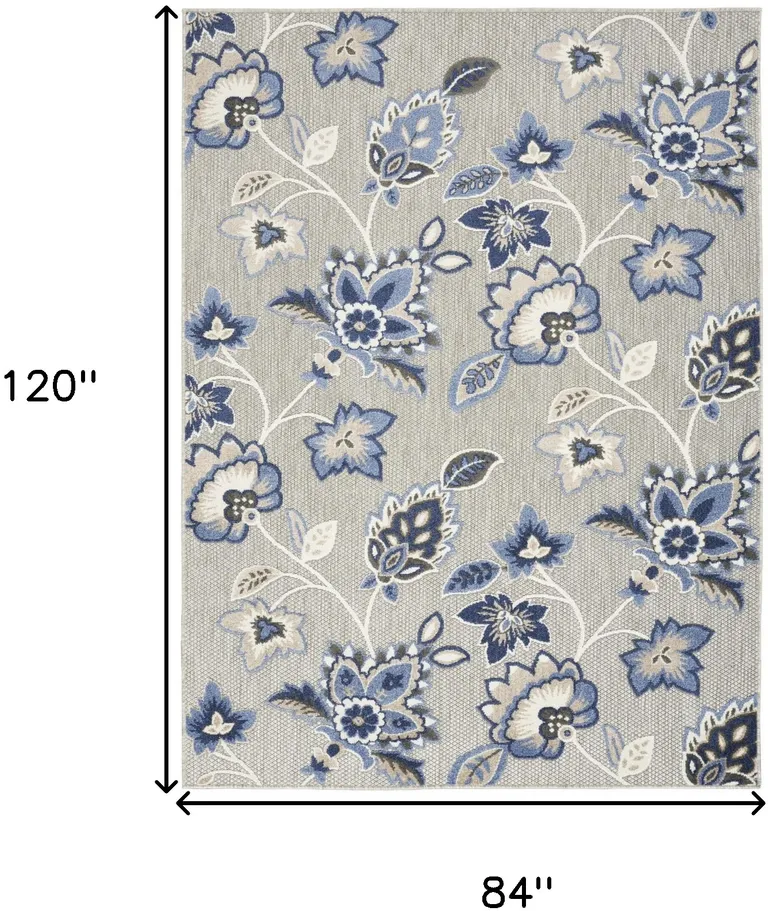 Blue And Grey Floral Stain Resistant Non Skid Area Rug Photo 5