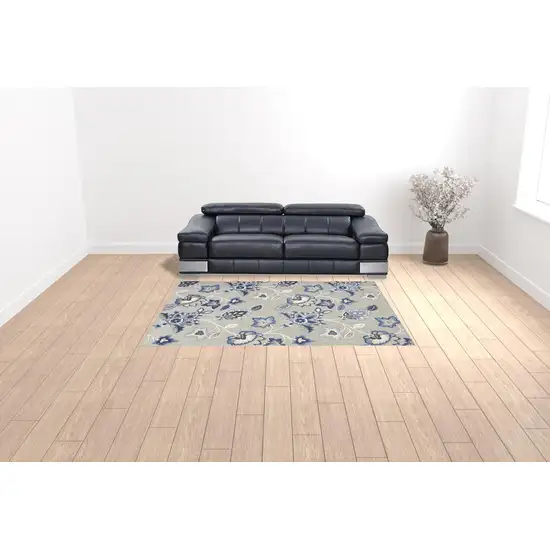 Blue And Grey Floral Stain Resistant Non Skid Area Rug Photo 2