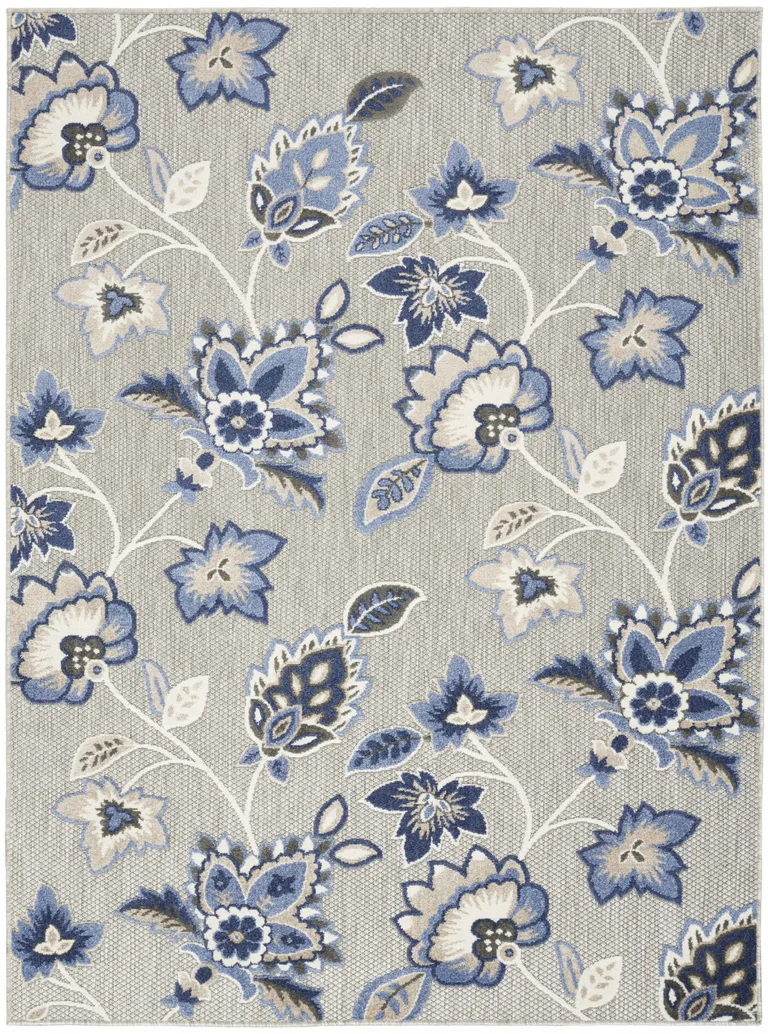 Blue And Grey Floral Stain Resistant Non Skid Area Rug Photo 1