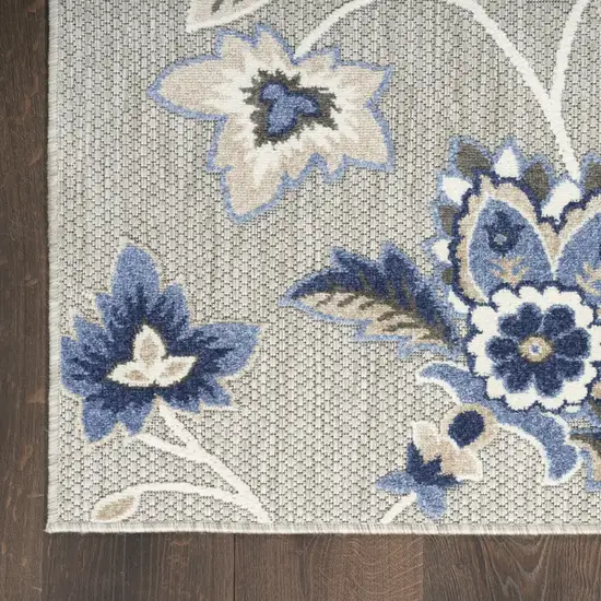 Blue And Grey Floral Stain Resistant Non Skid Area Rug Photo 4