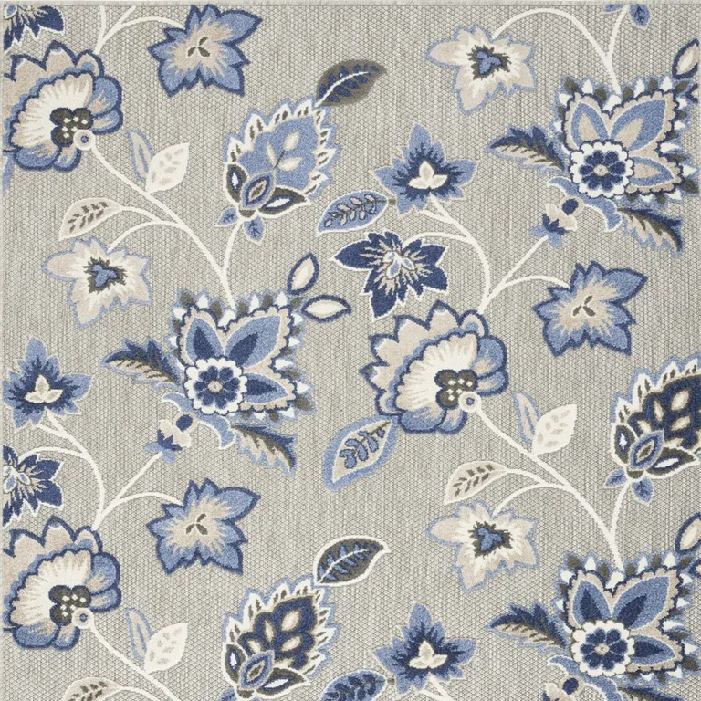 Blue And Grey Floral Stain Resistant Non Skid Area Rug Photo 4