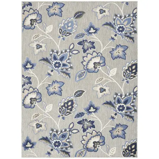 Blue And Grey Floral Stain Resistant Non Skid Area Rug Photo 1