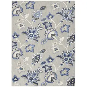 Photo of Blue And Grey Floral Stain Resistant Non Skid Area Rug