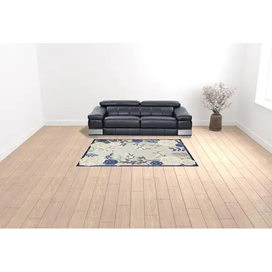 Blue And Grey Floral Stain Resistant Non Skid Area Rug Photo 2