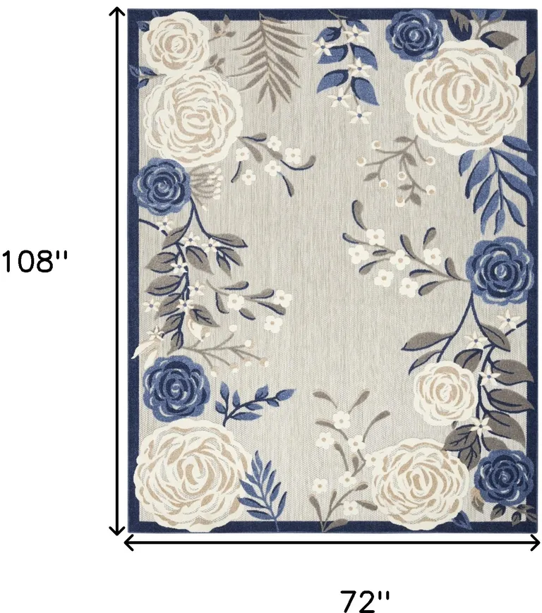 Blue And Grey Floral Stain Resistant Non Skid Area Rug Photo 5