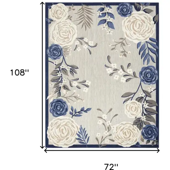 Blue And Grey Floral Stain Resistant Non Skid Area Rug Photo 5