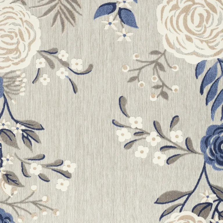 Blue And Grey Floral Stain Resistant Non Skid Area Rug Photo 3