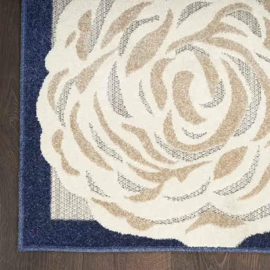 Blue And Grey Floral Stain Resistant Non Skid Area Rug Photo 4