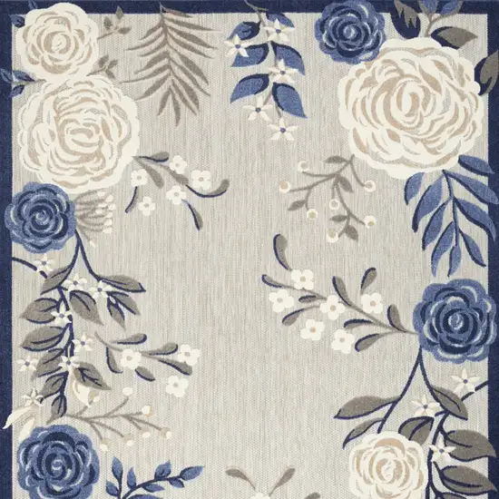 Blue And Grey Floral Stain Resistant Non Skid Area Rug Photo 4