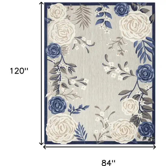 Blue And Grey Floral Stain Resistant Non Skid Area Rug Photo 5