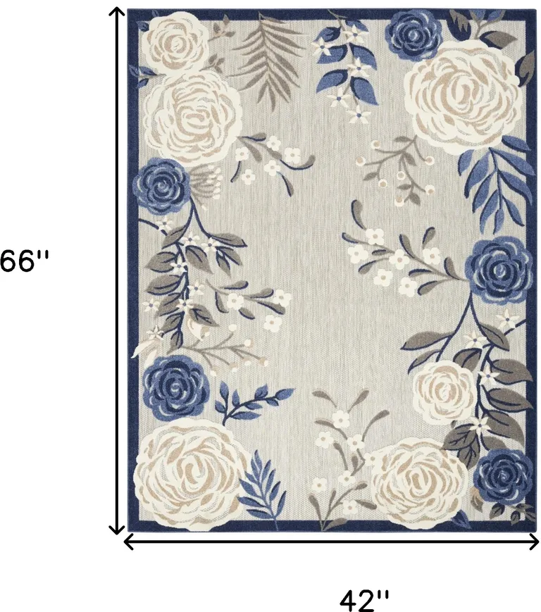 Blue And Grey Floral Stain Resistant Non Skid Area Rug Photo 5