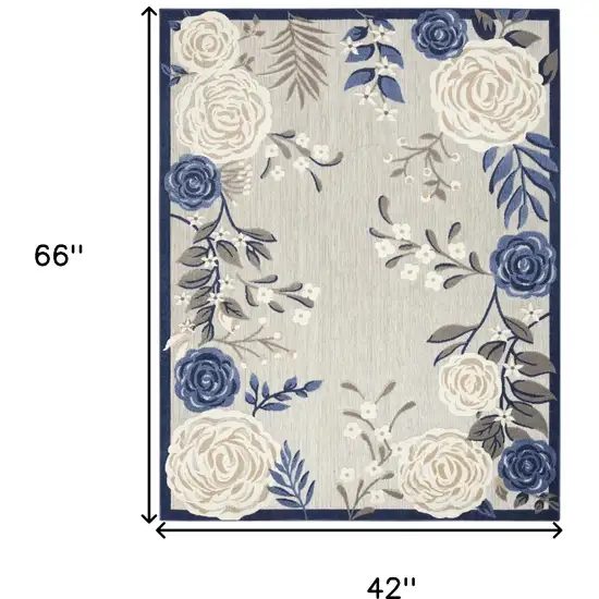 Blue And Grey Floral Stain Resistant Non Skid Area Rug Photo 5