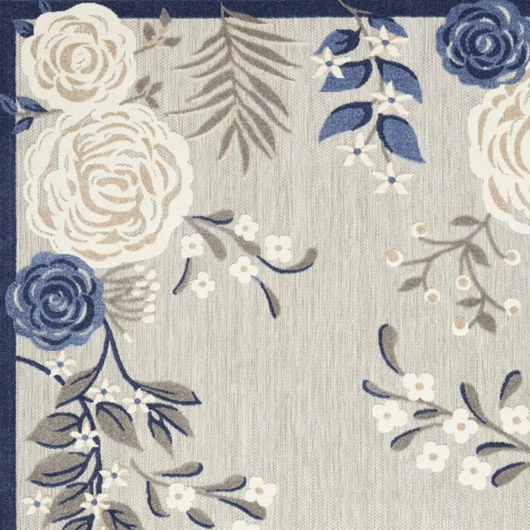 Blue And Grey Floral Stain Resistant Non Skid Area Rug Photo 3