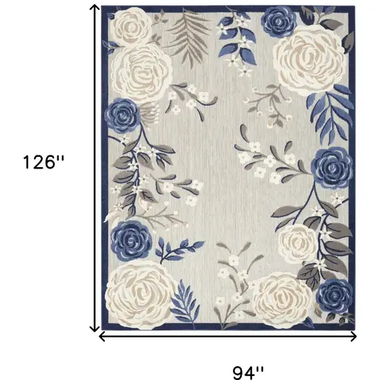 Blue And Grey Floral Stain Resistant Non Skid Area Rug Photo 5