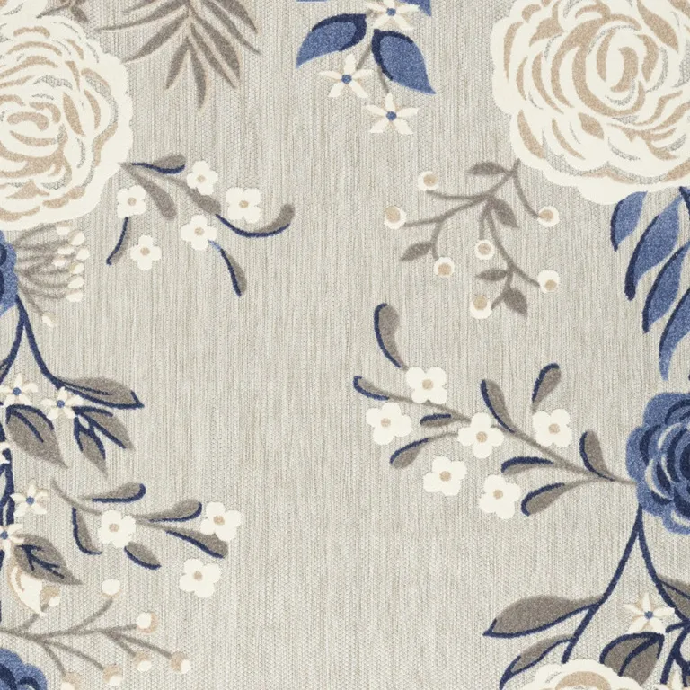 Blue And Grey Floral Stain Resistant Non Skid Area Rug Photo 3