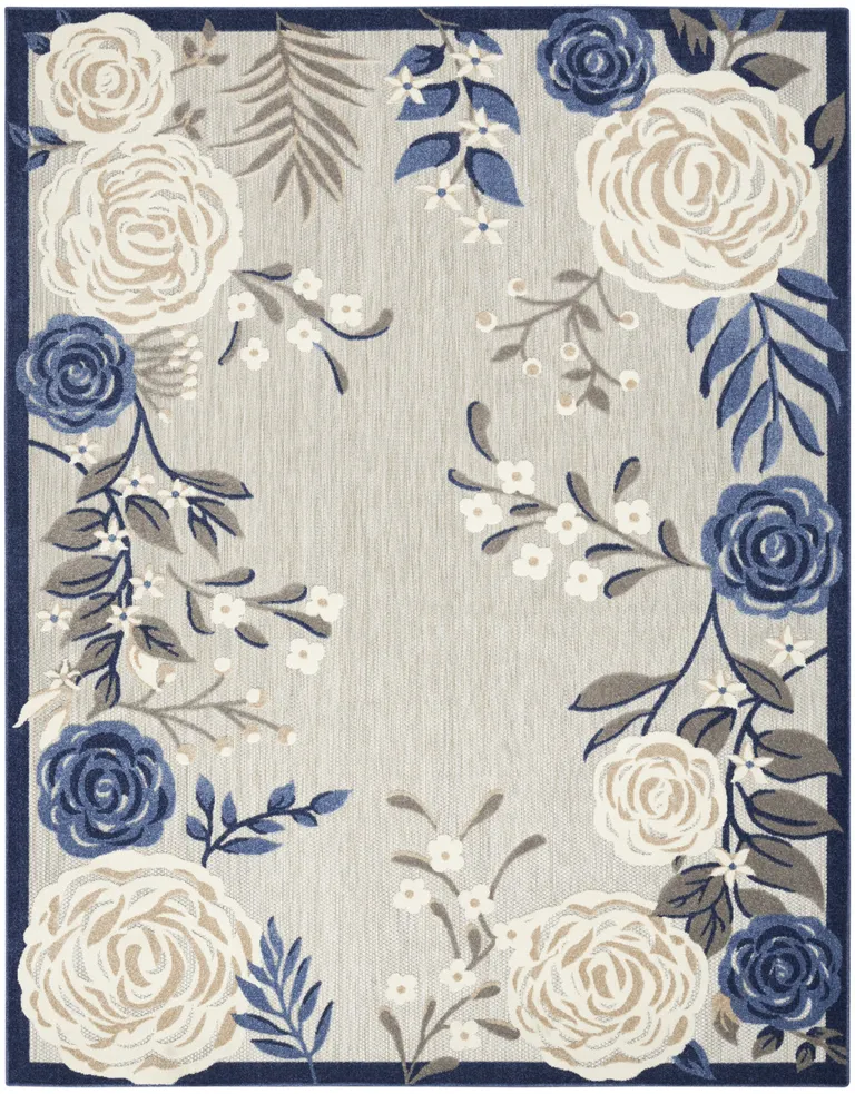 Blue And Grey Floral Stain Resistant Non Skid Area Rug Photo 1