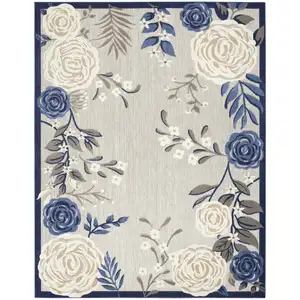 Photo of Blue And Grey Floral Stain Resistant Non Skid Area Rug