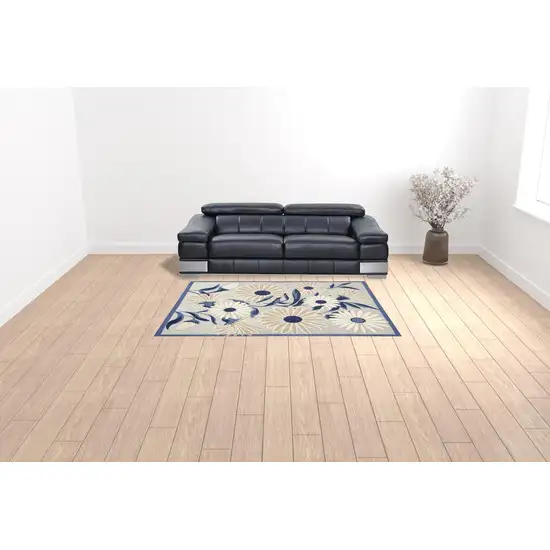 Blue And Grey Floral Stain Resistant Non Skid Area Rug Photo 3