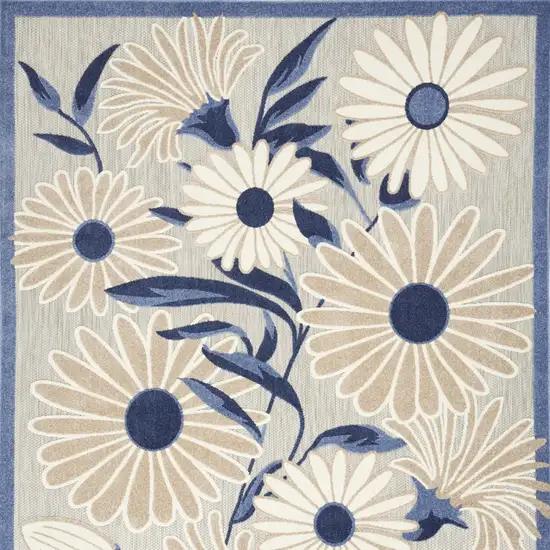 Blue And Grey Floral Stain Resistant Non Skid Area Rug Photo 4