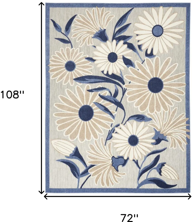 Blue And Grey Floral Stain Resistant Non Skid Area Rug Photo 5