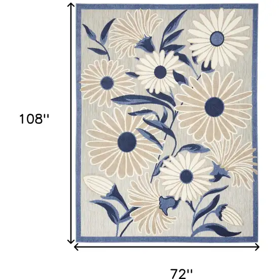 Blue And Grey Floral Stain Resistant Non Skid Area Rug Photo 5