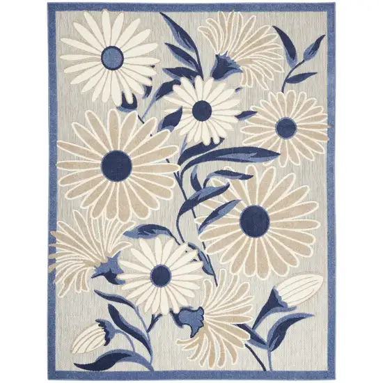 Blue And Grey Floral Stain Resistant Non Skid Area Rug Photo 1