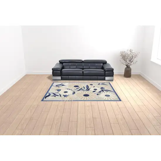 Blue And Grey Floral Stain Resistant Non Skid Area Rug Photo 3