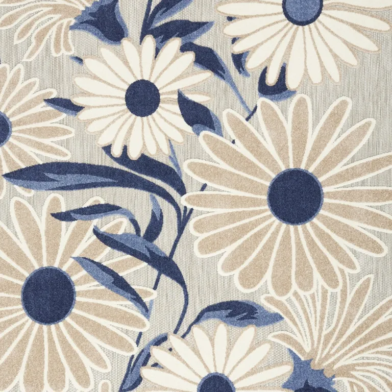 Blue And Grey Floral Stain Resistant Non Skid Area Rug Photo 4